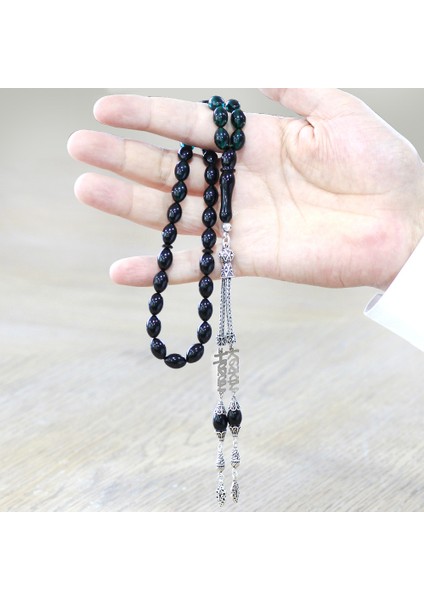 925 Ayar Gümüş Püsküllü Arpa Kesim Isim Yazılı Süzme Turkuaz Siyah Ateş Kehribar Tesbih modelleri