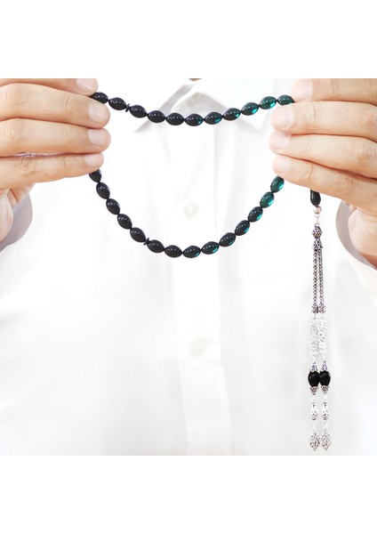 925 Ayar Gümüş Püsküllü Arpa Kesim Isim Yazılı Süzme Turkuaz Siyah Ateş Kehribar Tesbih fırsatları