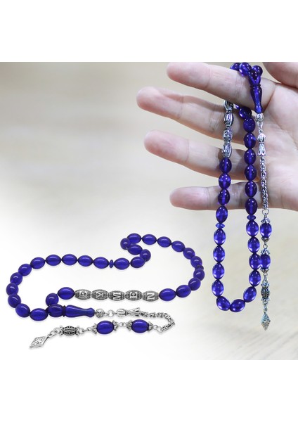 Kararmaz Metal Arnavut Püsküllü Arpa Kesim Isme Özel Yazılı Lacivert Sıkma Kehribar Tesbih fiyatları