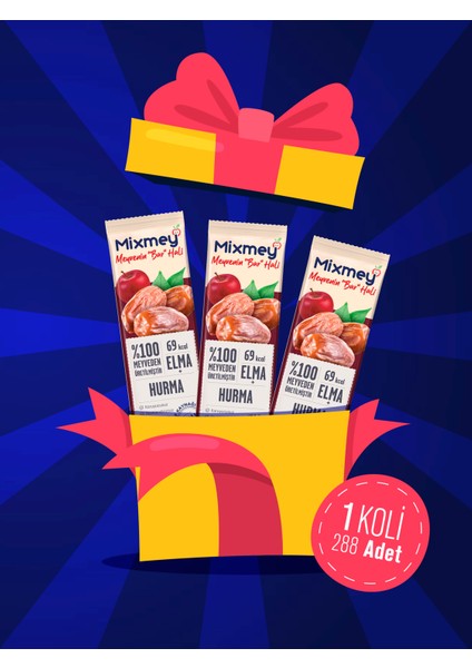 Hurma Meyve Barı 288 Adet | Sağlıklı Atıştırmalıklar – Vegan, Glutensiz (20GR x 288 Adet)