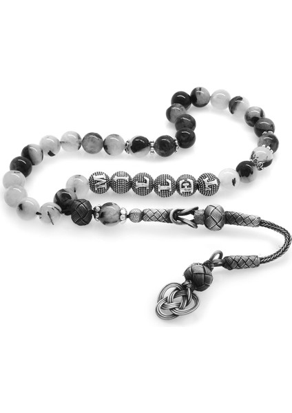 1000 Ayar Gümüş Kazaz Püsküllü Küre Kesim Isim Yazılı Kuvars Doğaltaş Tesbih