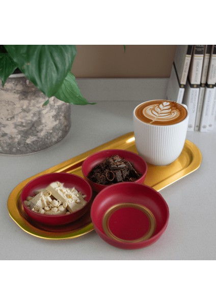 Home 3'lü Çerezlik ve Sunumluk Tepsi Seti - Kırmızı & Gold