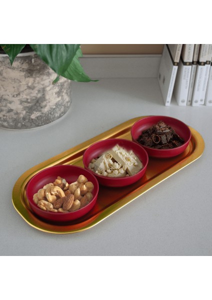 Home 3'lü Çerezlik ve Sunumluk Tepsi Seti - Kırmızı & Gold fiyatları