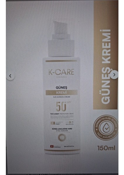 K K-Care Cosmetics Sun Screen 50 Spf Güneş Kremi - 150 ml