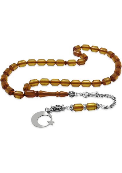 Kararmaz Metal Püsküllü Uçlu Kapsül Isim Yazılı Ayyıldız Plakalı Şeffaf Sarı Ateş Kehribar Tesbih fiyatları