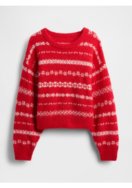 Kadın Kırmızı Fuzzy Oversized Bisiklet Yaka Kazak fiyatları