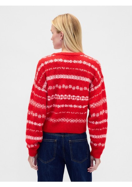 Kadın Kırmızı Fuzzy Oversized Bisiklet Yaka Kazak fırsatları