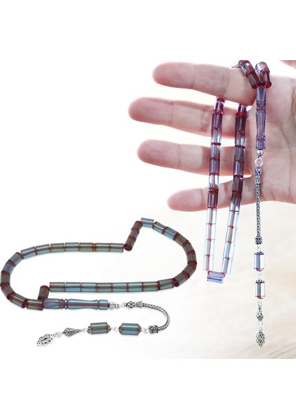 925 Ayar Gümüş Püsküllü Kesme Kesim Turkuaz Ateş Kehribar Tesbih fiyatları