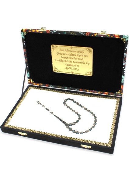 Özel Premium Kutulu Kumpas Işçilikli Gümüş Firuze Işlemeli Arpa Kesim Erzurum Oltu Taşı Tesbih modelleri