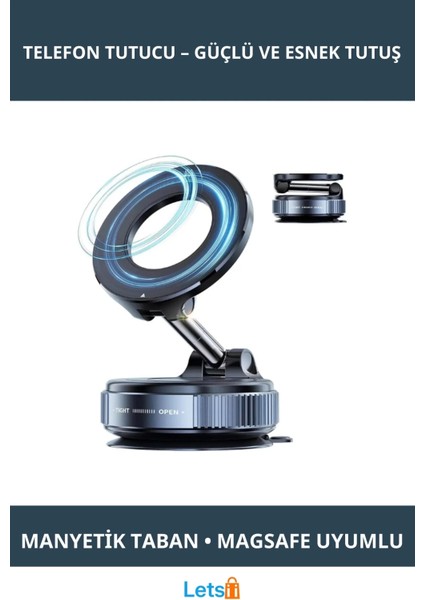 Manyetik Vakumlu Araç Içi Telefon Tutucu Katlanabilir Tasarım