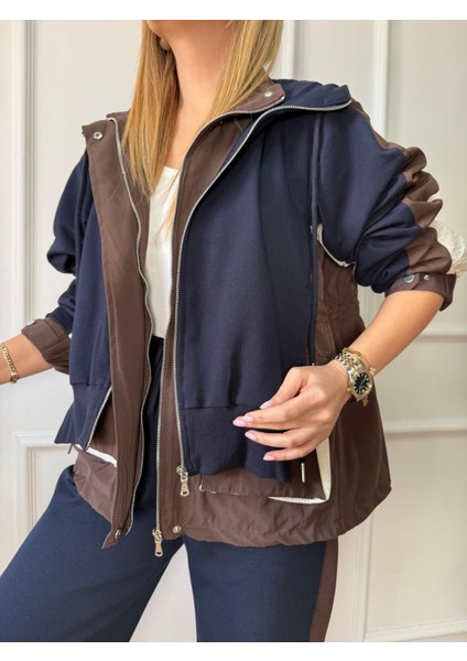 Lacivert Paraşüt Detay Kapüşonlu Takım