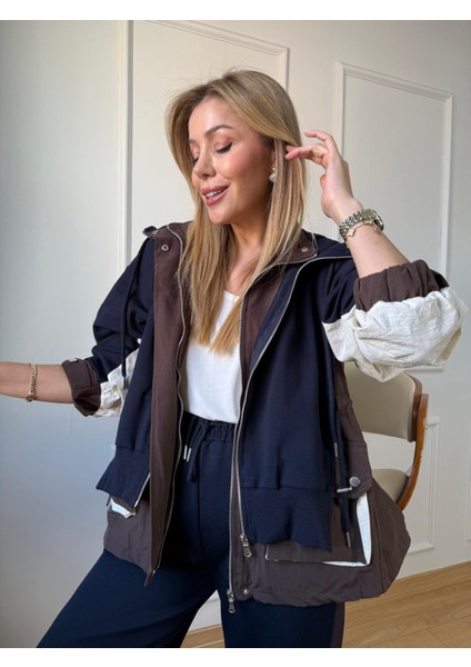 Lacivert Paraşüt Detay Kapüşonlu Takım