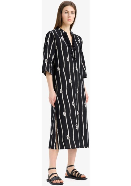 Regular Fit Desenli Pamuklu Midi Plaj Elbisesi E5099AX25SP