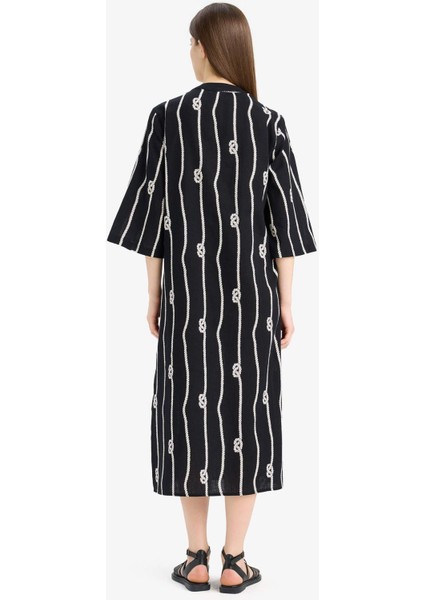 Regular Fit Desenli Pamuklu Midi Plaj Elbisesi E5099AX25SP