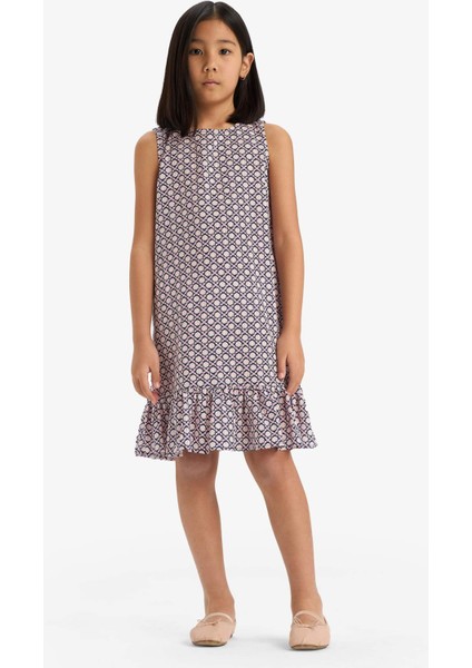 Kız Çocuk Desenli Kolsuz Viskon Yazlık Elbise