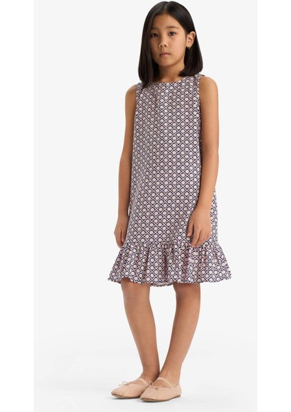 Kız Çocuk Desenli Kolsuz Viskon Yazlık Elbise