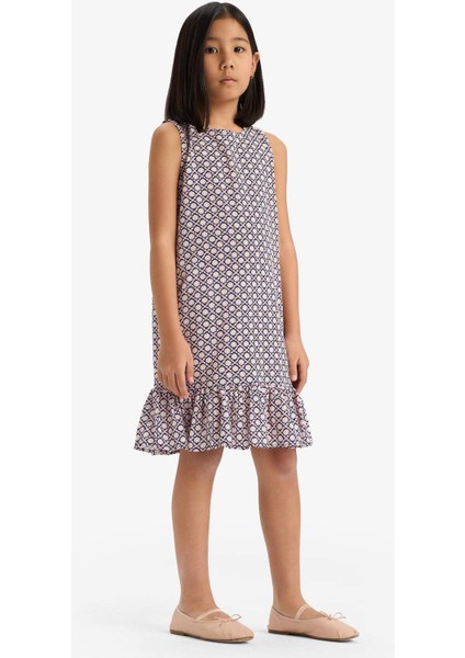 Kız Çocuk Desenli Kolsuz Viskon Yazlık Elbise