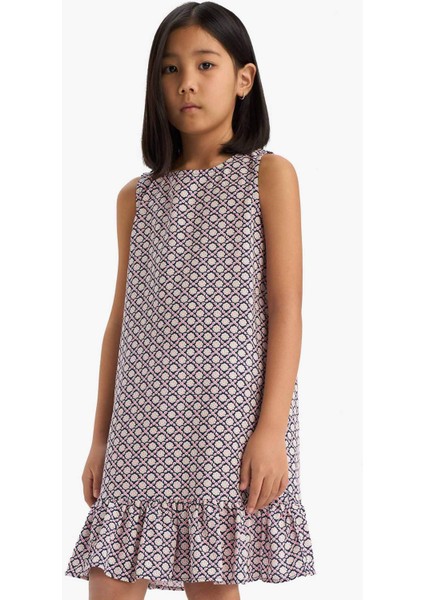 Kız Çocuk Desenli Kolsuz Viskon Yazlık Elbise