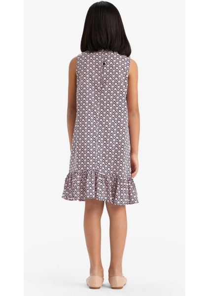 Kız Çocuk Desenli Kolsuz Viskon Yazlık Elbise