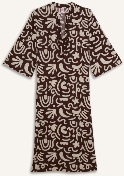 Regular Fit Desenli Pamuklu Midi Plaj Elbisesi E5099AX25SP