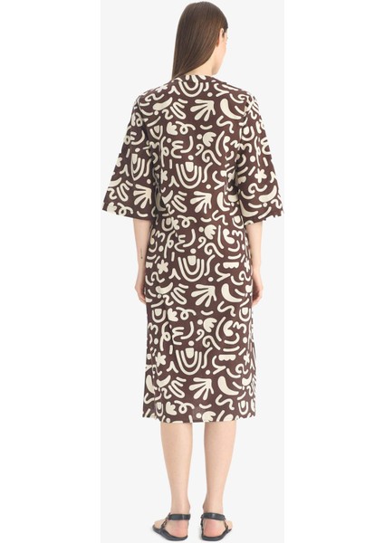 Regular Fit Desenli Pamuklu Midi Plaj Elbisesi E5099AX25SP