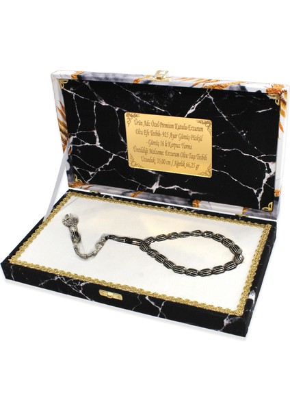 Premium Kutulu - Erzurum Oltu Efe Tesbih - 925 Ayar Gümüş Püsküllü - Gümüş 16 Lı Karpuz Yarma modelleri