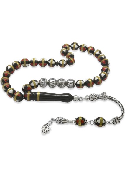 925 Ayar Gümüş Püsküllü Pirinç Sarmal Küre Kesim Gümüş Isim Yazılı Kırmızı Beyaz Mineli Kuka Tesbih