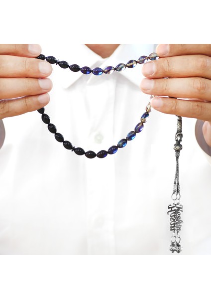 1000 Ayar Gümüş Çift Kazaz Püsküllü Arpa Kesim Isim Yazılı Mavi Ateş Kehribar Tesbih fırsatları