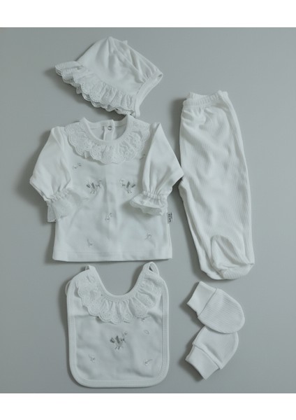 Beyaz Dantelli 5'li Yenidoğan Zıbın Seti fiyatları