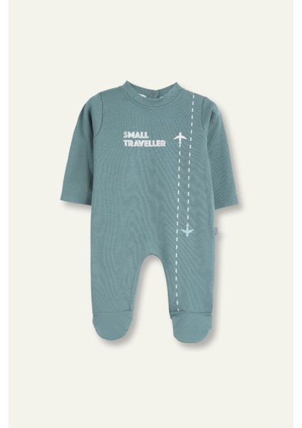 Erkek Bebek Baskılı Örme Tulum - Mint