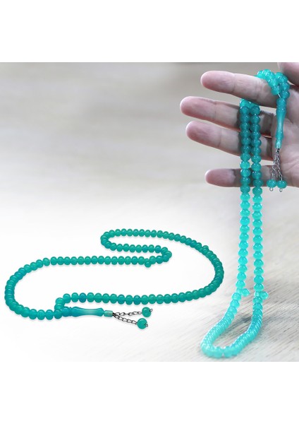 Kararmaz Metal Püsküllü Tekerlek Kesim Su Yeşili Renk 99 Taneli Kedigözü Namaz Tesbihi fiyatları