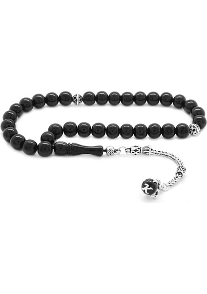 925 Ayar Gümüş Pençe Tasarım Harf Püsküllü Küre Kesim Rus Oltu Tesbih