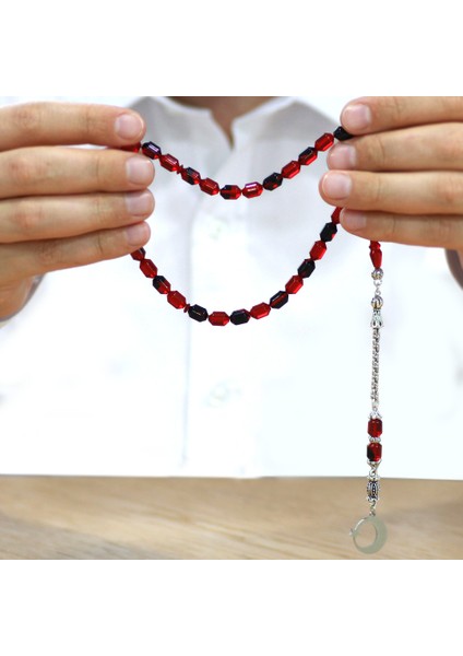 Kararmaz Metal Püsküllü Uçlu Kapsül Isim Yazılı Ayyıldız Plakalı Kırmızı Siyah Ateş Kehribar Tesbih indirimleri