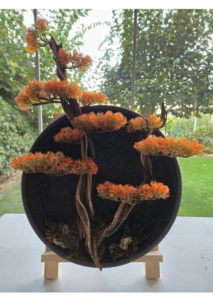 El Yapımı Driftwood Bonsai – Turuncu Yapay Yapraklar ve Gerçek Ağaç Gövdeli Duvar Dekoru fırsatları