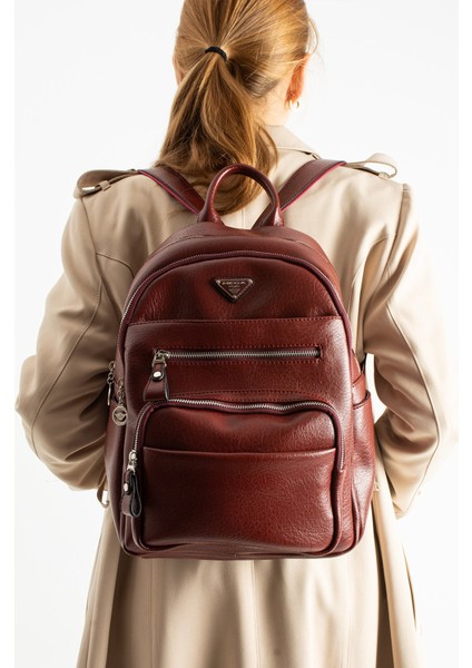 Unisex Suni Deri Sırt Çantası – Çok Bölmeli, Suya Dayanıklı, Geniş Hacimli Günlük ve Seyahat Çantası