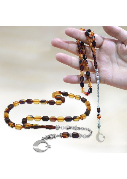 Kararmaz Metal Püsküllü Uçlu Kapsül Kesim Isim Yazılı Ayyıldız Plakalı Bonibon Ateş Kehribar Tesbih modelleri