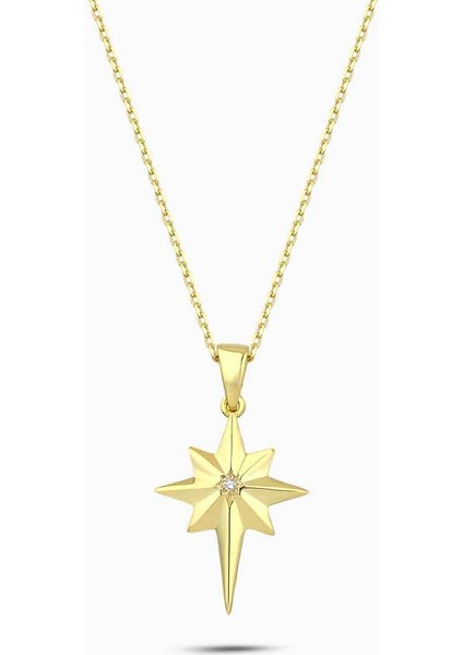 0.01 Karat Pırlanta Gümüş Kutup Yıldızı Gold Kolye