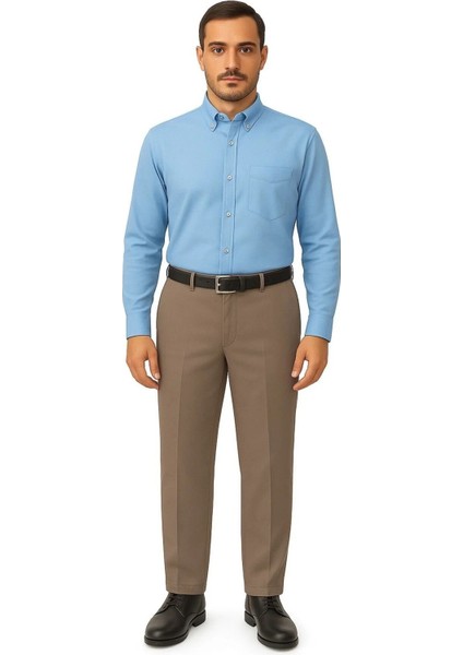 Rahat Kesim Pamuklu Keten Krem Baba Erkek Pantolon