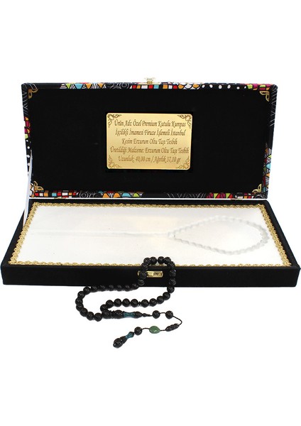 Özel Premium Kutulu Kumpas Işçilikli Imamesi Firuze Işlemeli Istanbul Kesim Erzurum Oltu Taşı Tesbih