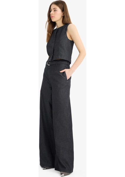 Wide Leg Yüksek Bel Geniş Paça Uzun Jean Pantolon