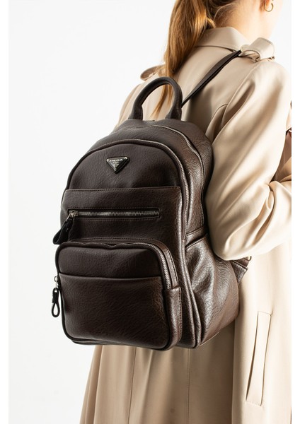 Unisex Suni Deri Sırt Çantası – Çok Bölmeli, Suya Dayanıklı, Geniş Hacimli Günlük ve Seyahat Çantası