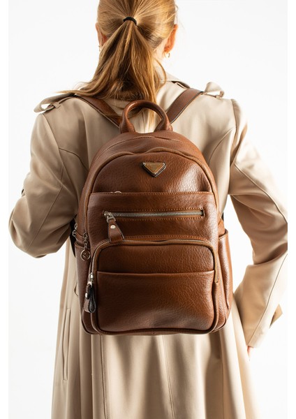 Unisex Suni Deri Sırt Çantası – Çok Bölmeli, Suya Dayanıklı, Geniş Hacimli Günlük ve Seyahat Çantası