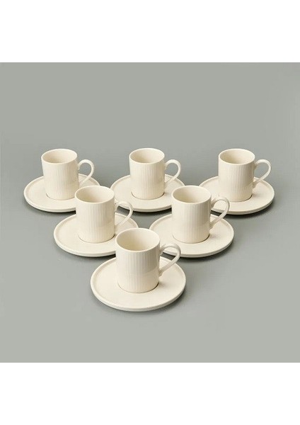 Ymp Porline Kahve Takımı Krem Çizgili ( 12 Parça)