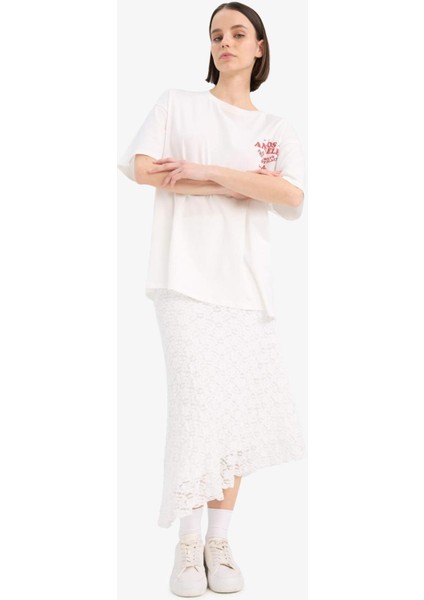 A Kesim Normal Bel Penye Astar Dantel Midi Etek E7655AX25SP