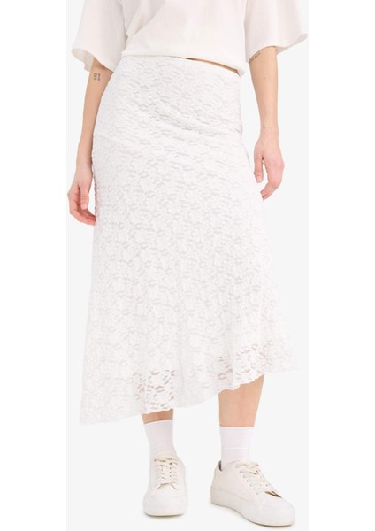 A Kesim Normal Bel Penye Astar Dantel Midi Etek E7655AX25SP