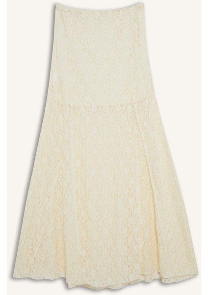 A Kesim Normal Bel Penye Astar Dantel Midi Etek E7655AX25SP