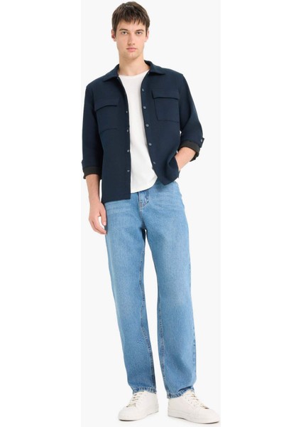 Regular Fit Çift Cepli Twill Uzun Kollu Gömlek E7689AX25SP