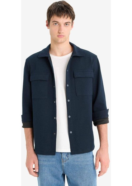 Regular Fit Çift Cepli Twill Uzun Kollu Gömlek E7689AX25SP