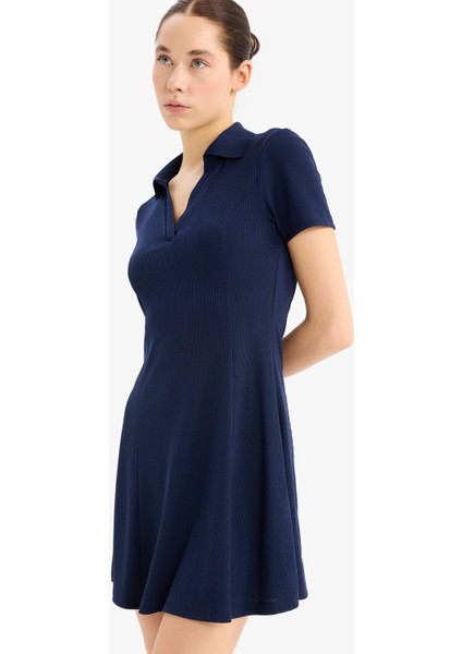 Coool Polo Yaka Fitilli Kaşkorse Kısa Kollu Mini Elbise