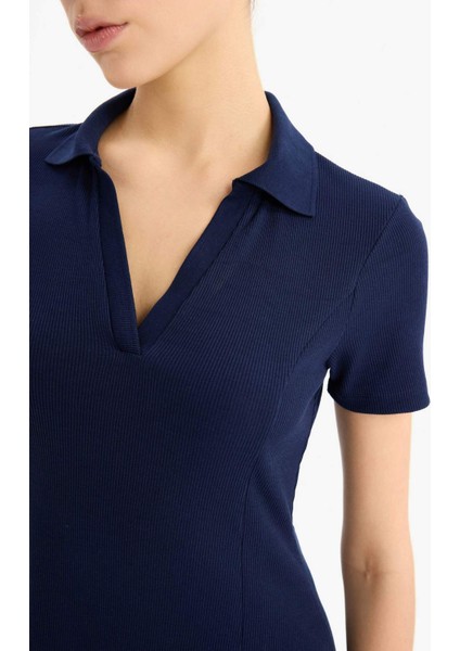 Coool Polo Yaka Fitilli Kaşkorse Kısa Kollu Mini Elbise